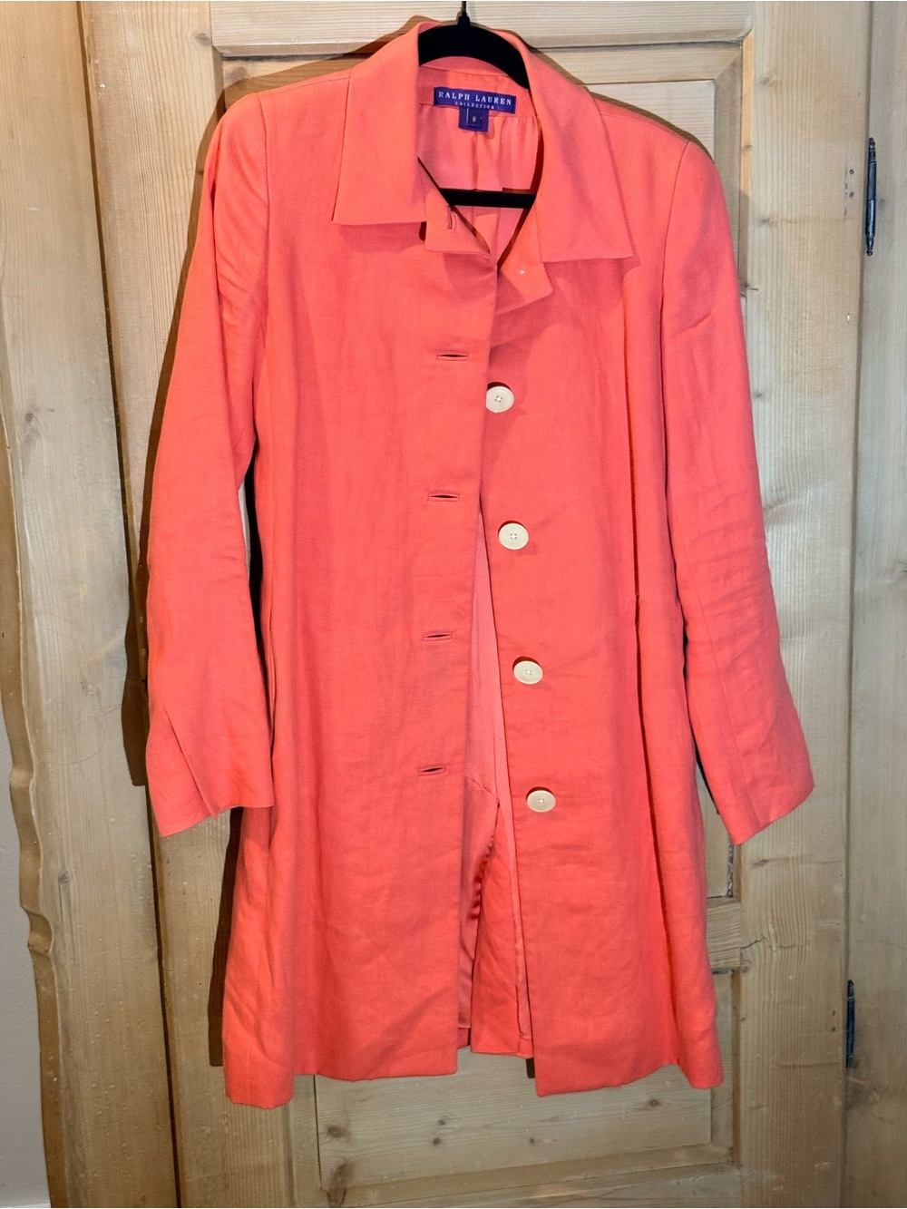 Ralph Lauren Purple Label Coral Linen Longline Trench Coat